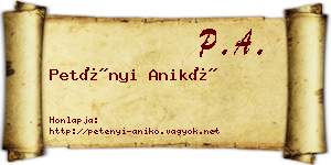 Petényi Anikó névjegykártya